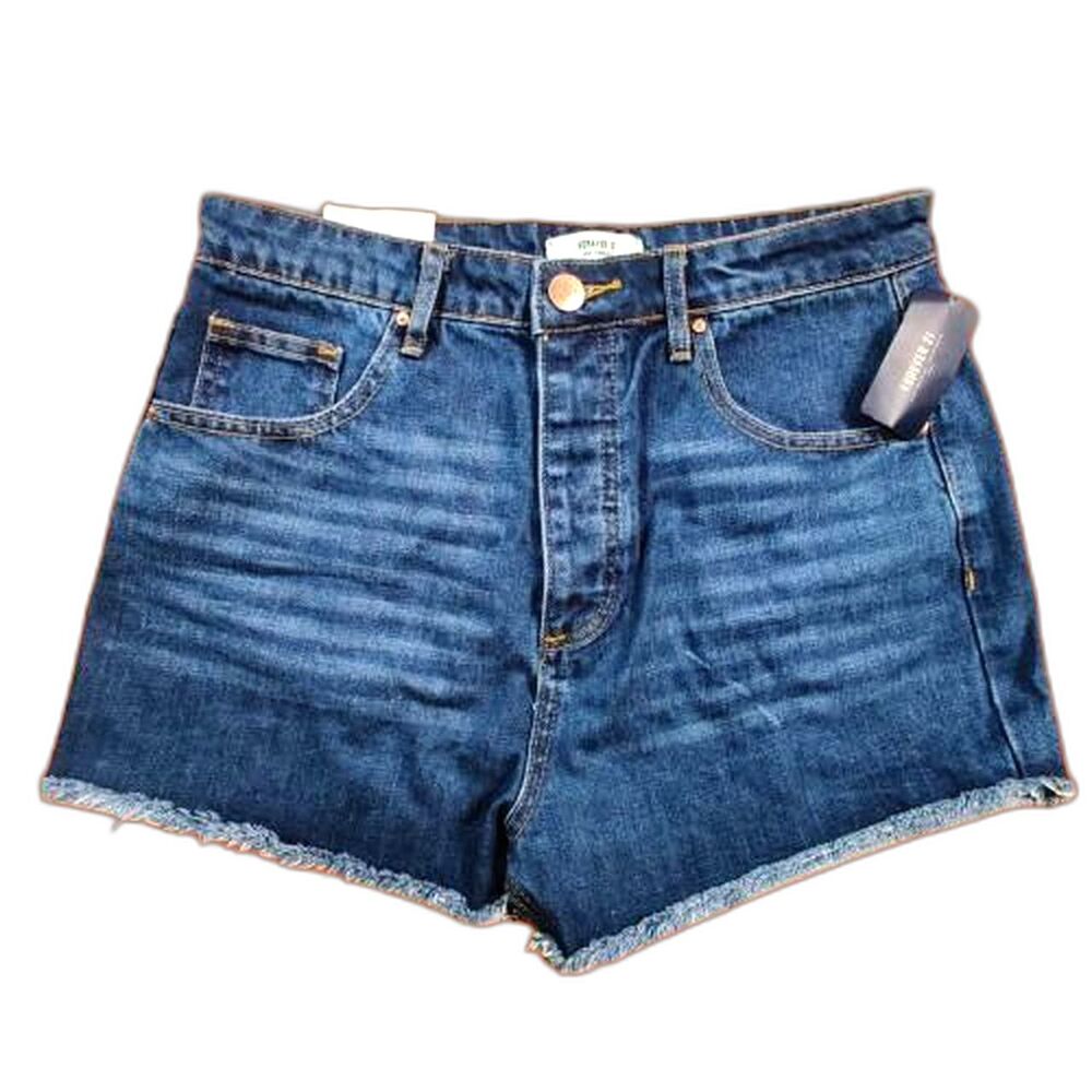 Forever 21 High Rise Denim Shorts Womens Size 27 Blue Cutoff Raw Hem